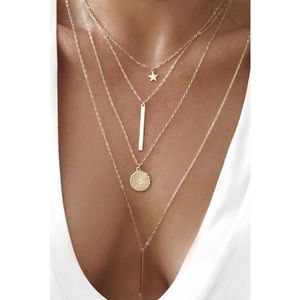 Gold layered tiered star pendant necklace